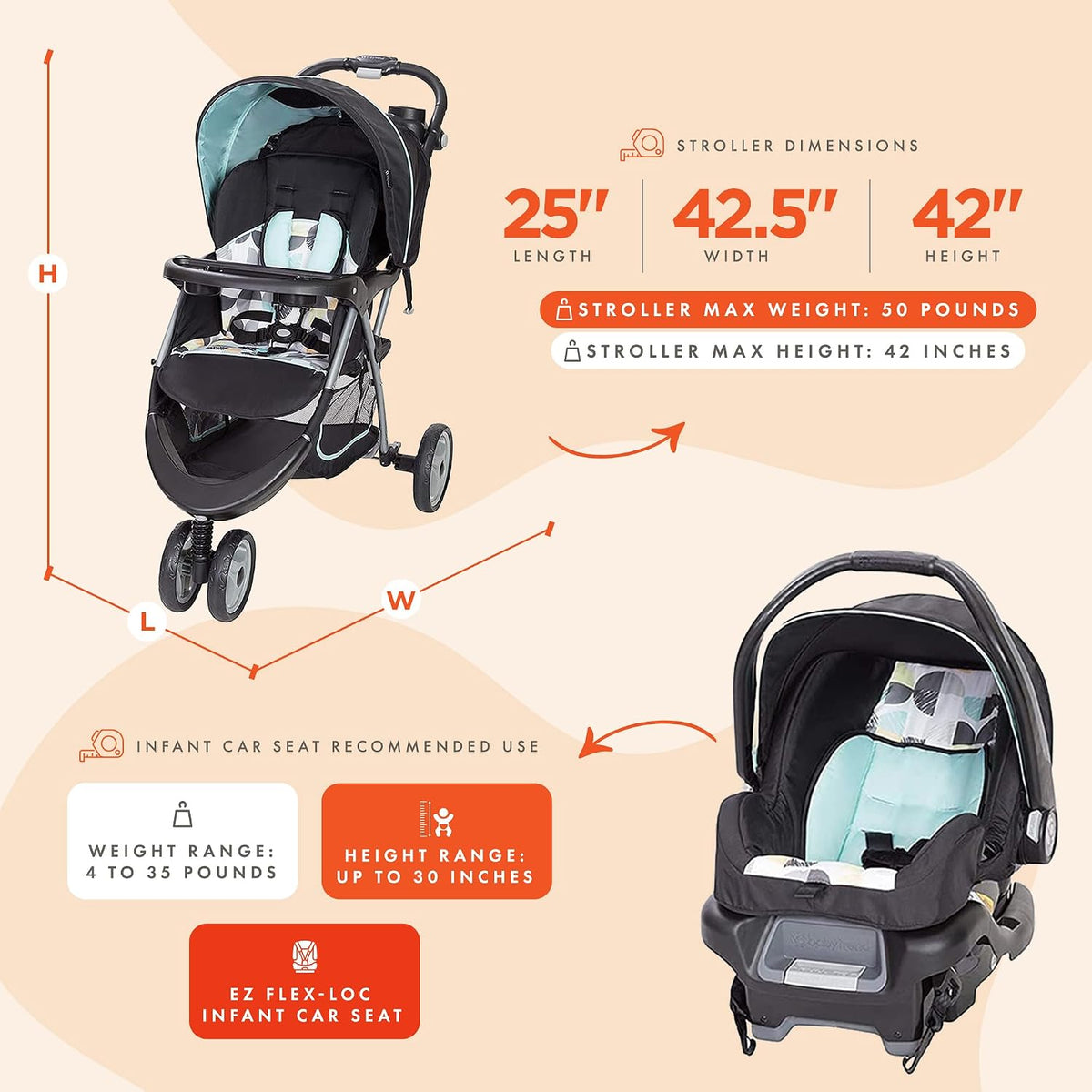 Baby Trend - Coche para bebés EZ Ride 35 Sophia, sistema de viaje c...