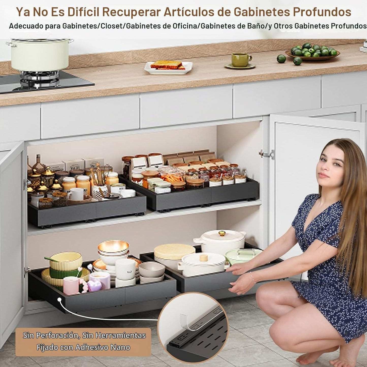 Organizador de Gabinete Extraíble, Ancho Expandible (28 cm-41 cm),...