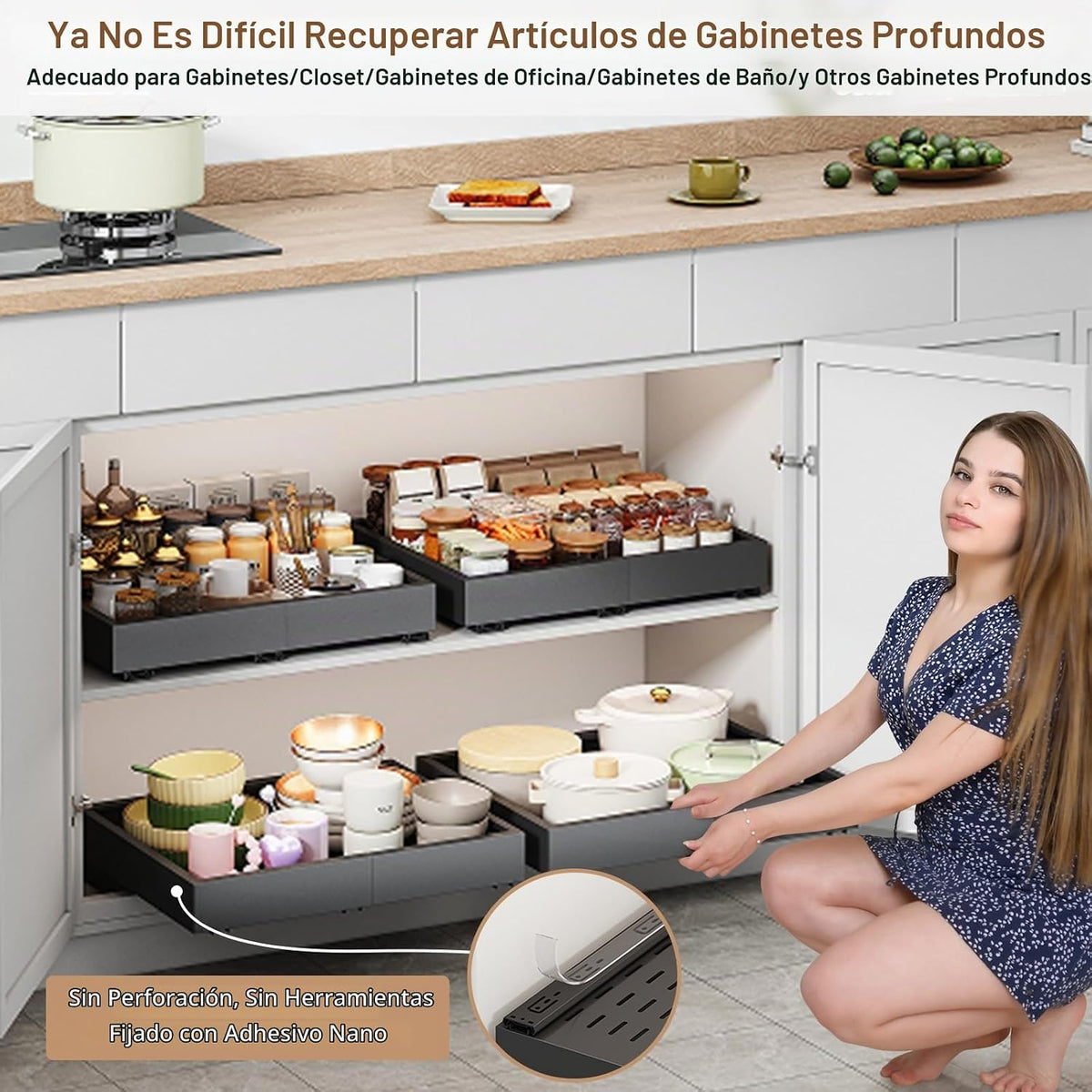 Organizador de Gabinete Extraíble, Ancho Expandible (38 cm-53 cm) y...