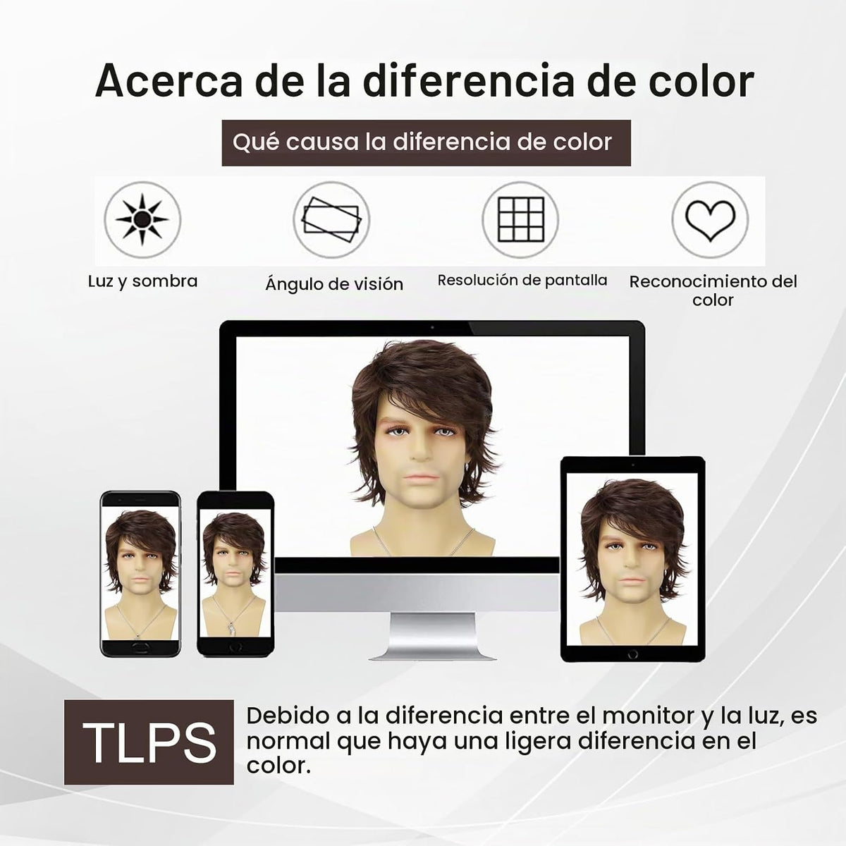 Tereshar Peluca de cabello sintético para hombre, de color marrón,...