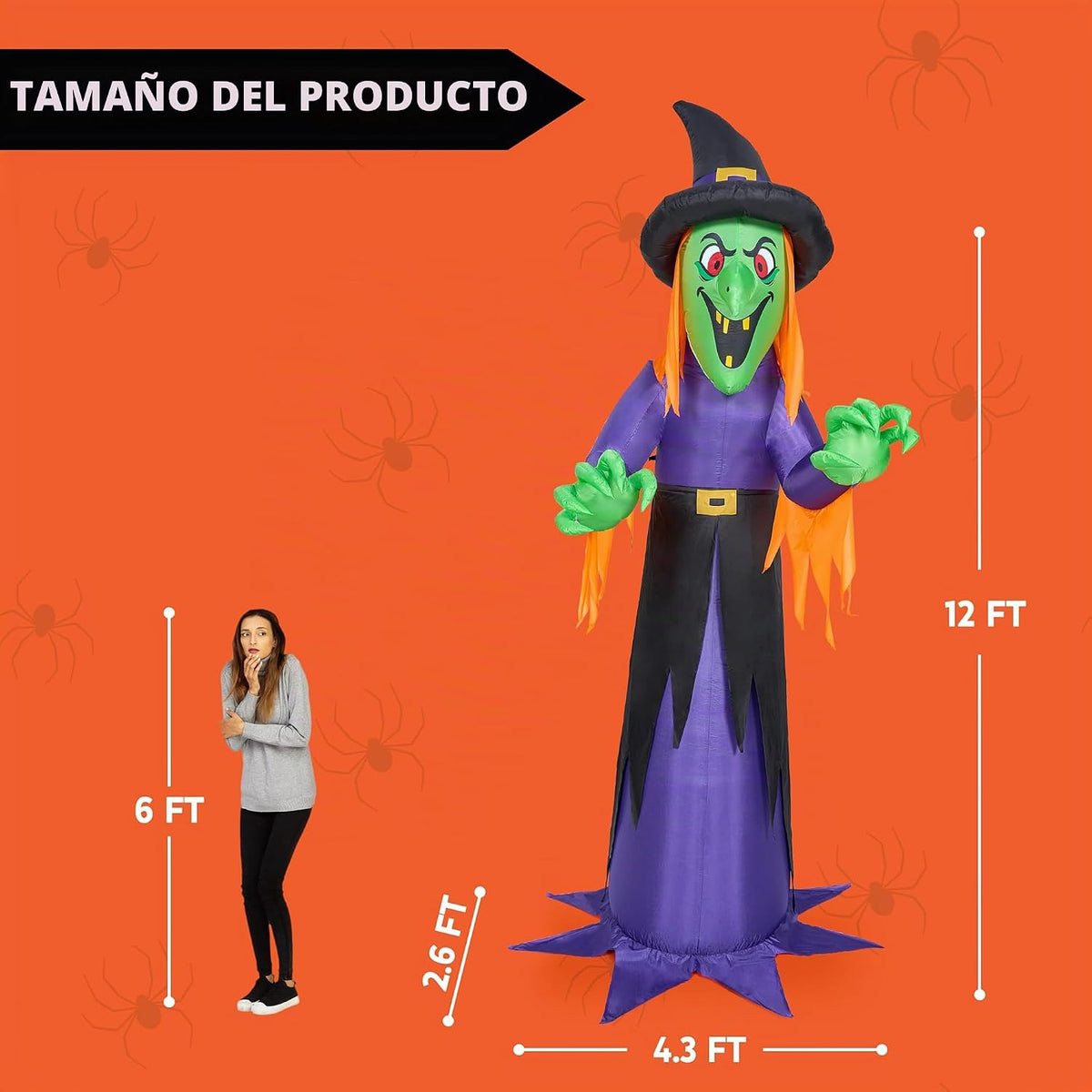 Joiedomi Decoración inflable de Halloween de 12 pies de alto, con l...