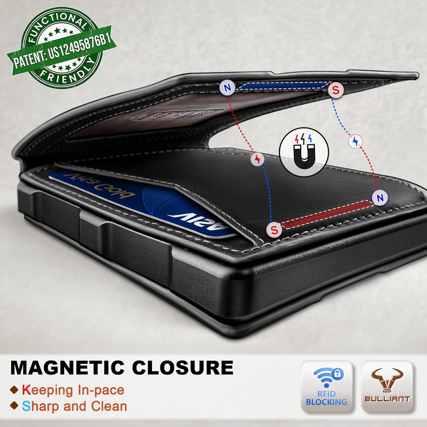 BULLIANT Cartera delgada de grano completo para hombre, caja de met...