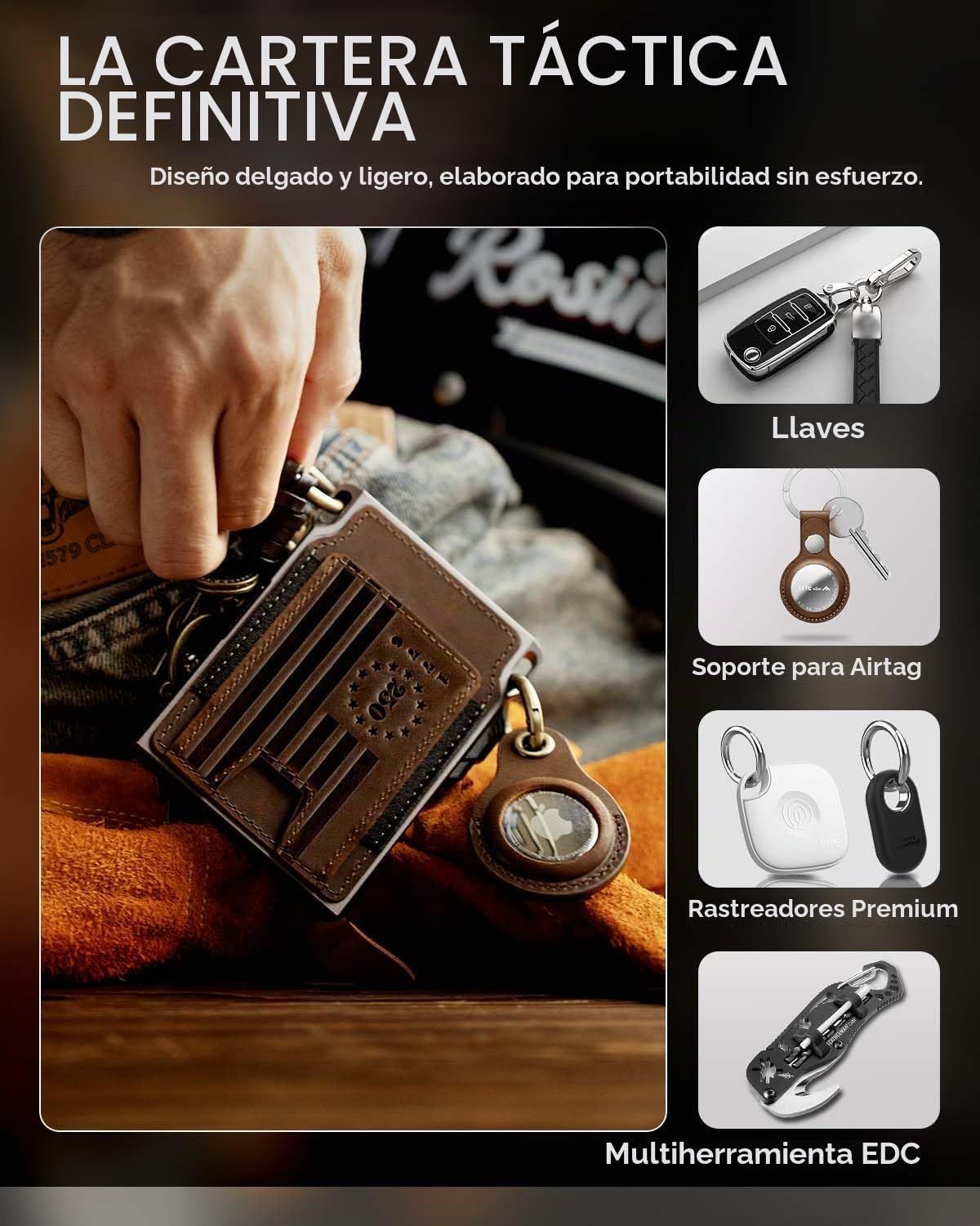 LORZOR Cartera táctica delgada, cartera minimalista para hombres, c...