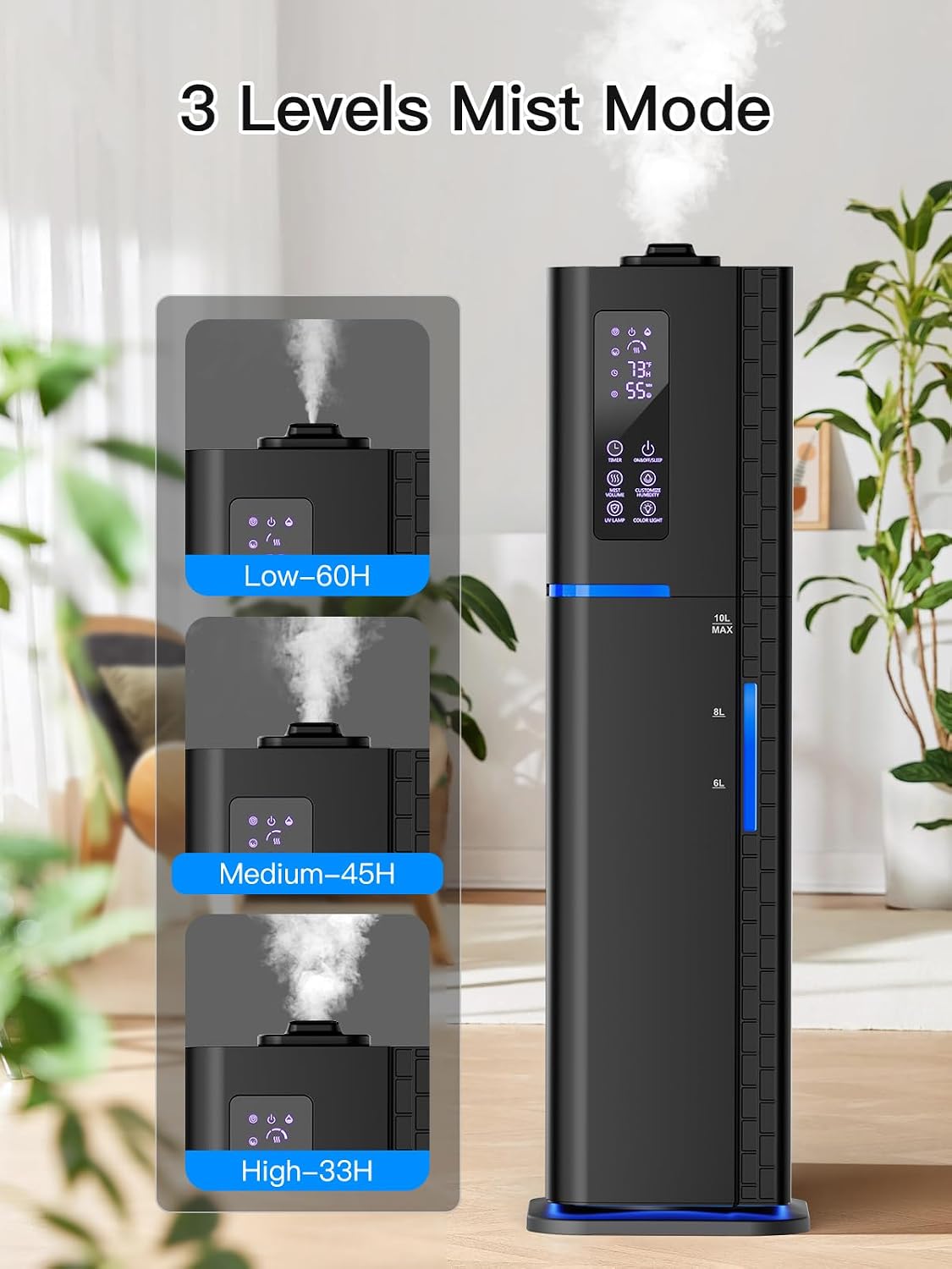Zeova Humidificador de 10L\/2.64Gal, Humidificador Ultrasónico de N...