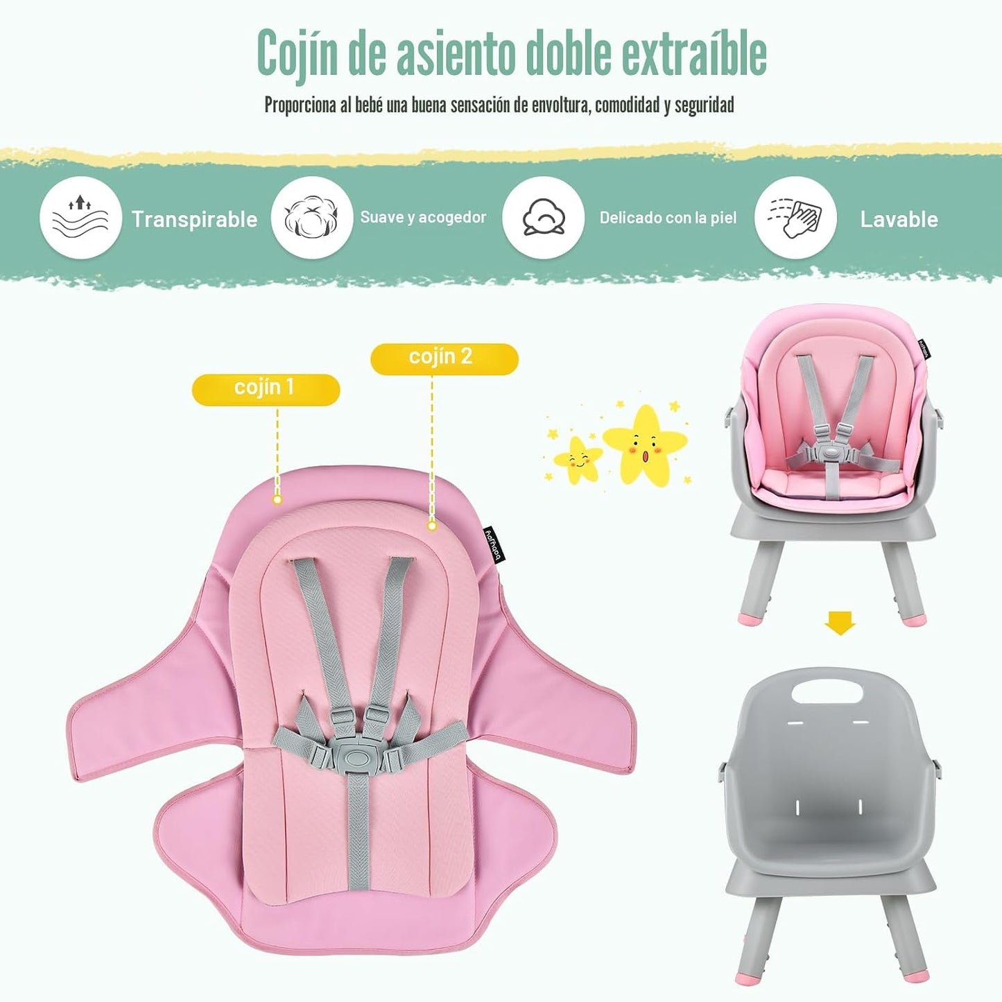 HONEY JOY Silla alta 8 en 1 para bebé, silla alta convertible para...
