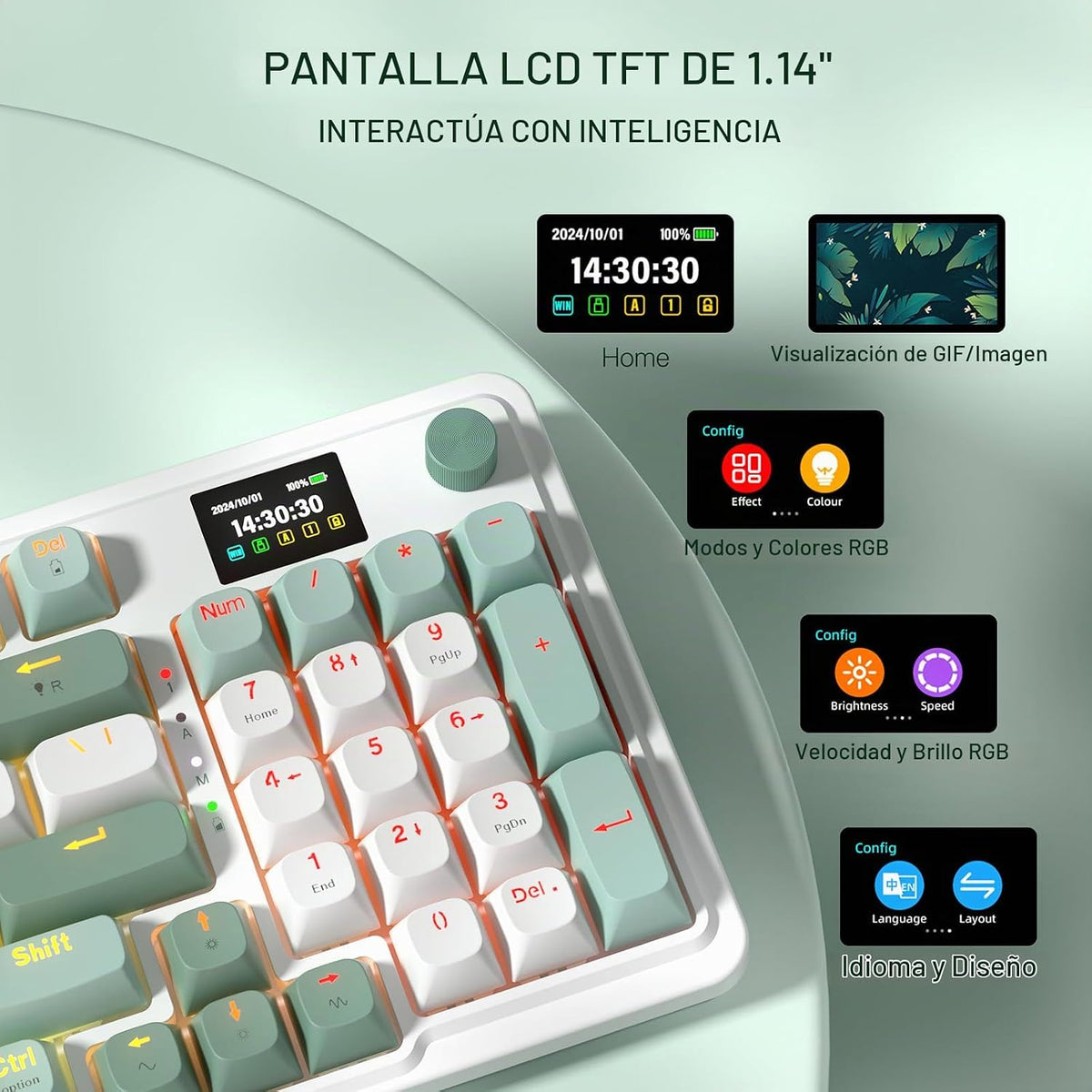 Redragon K719 Teclado inalámbrico para juegos con junta con pantall...