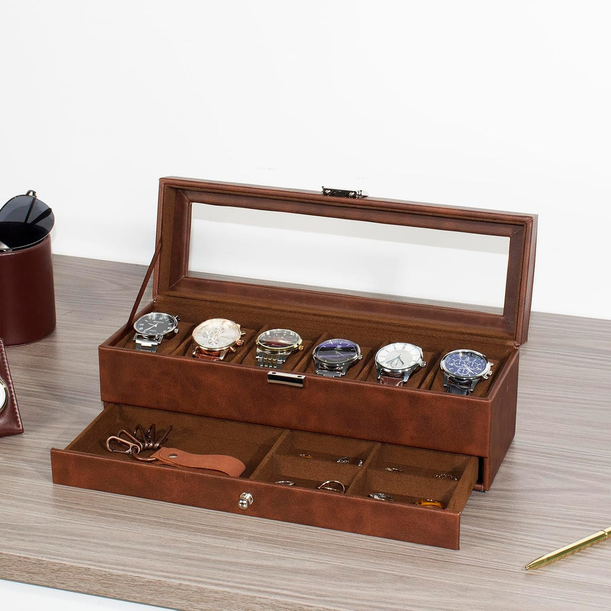 GLOBAL KA Caja de Reloj, Caja de Exhibición de Reloj de 6 Compartim...