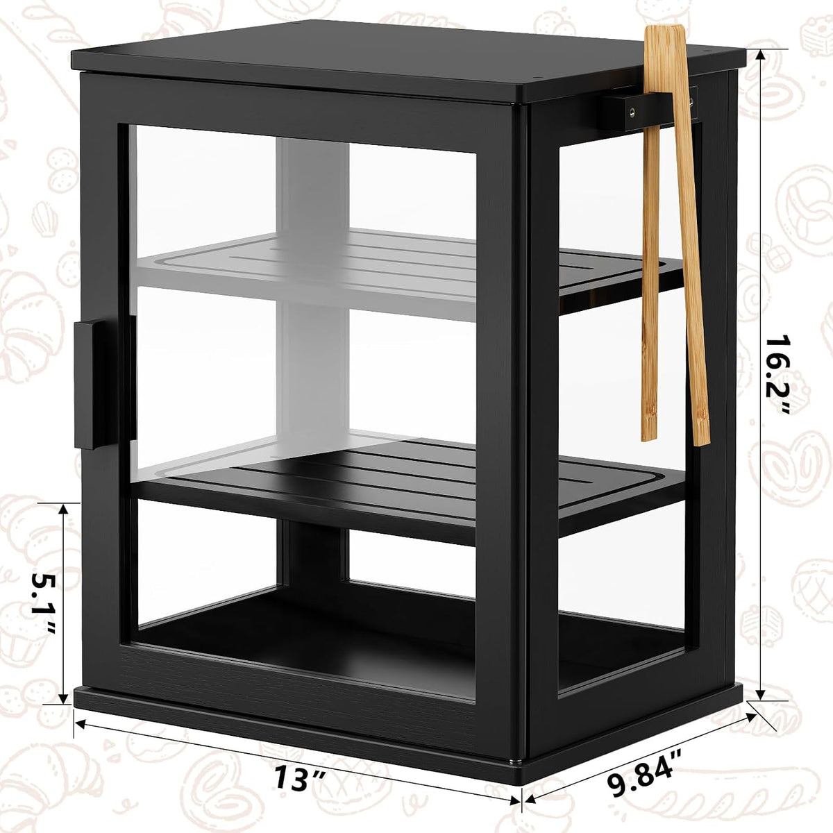 WOWLIVE Caja de Pan Negra para Encimera de Cocina, Contenedor de Al...