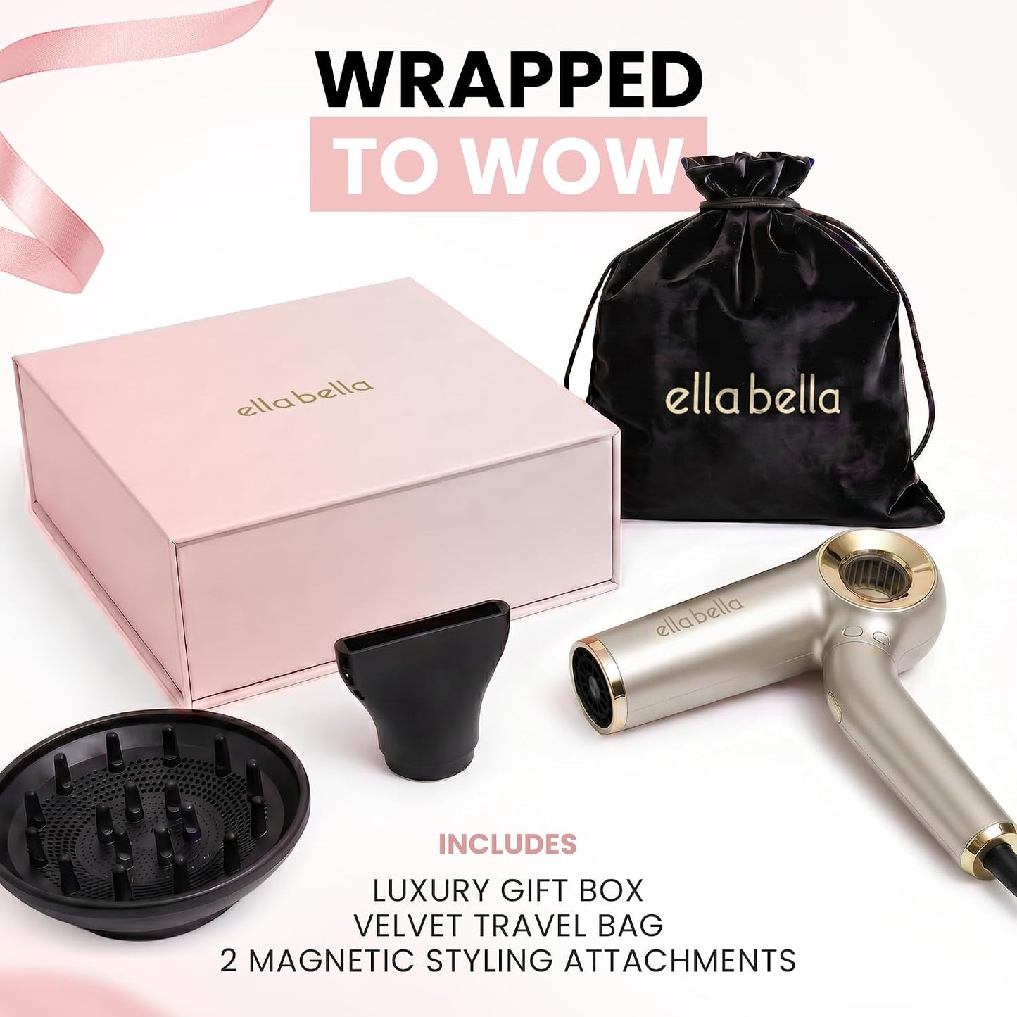 ELLA BELLA® Secador de pelo iónico (plegable) con difusor, perfecto...