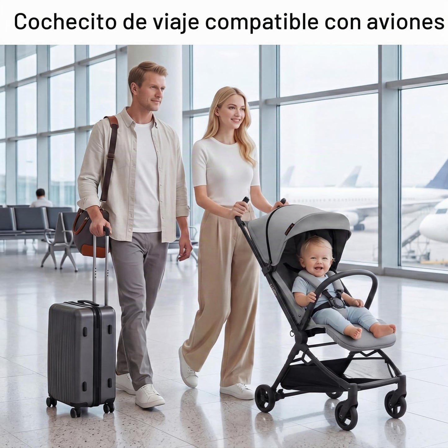 Gromast Cochecito de viaje para avión, ultra compacto y ligero, sol...