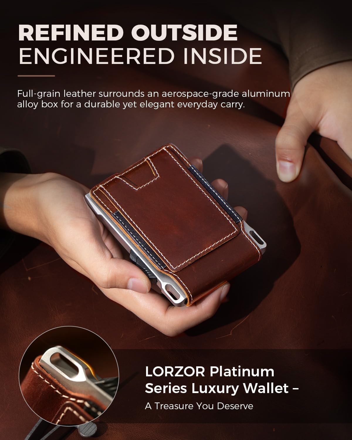 LORZOR Cartera táctica de piel auténtica para hombre, tarjetero des...