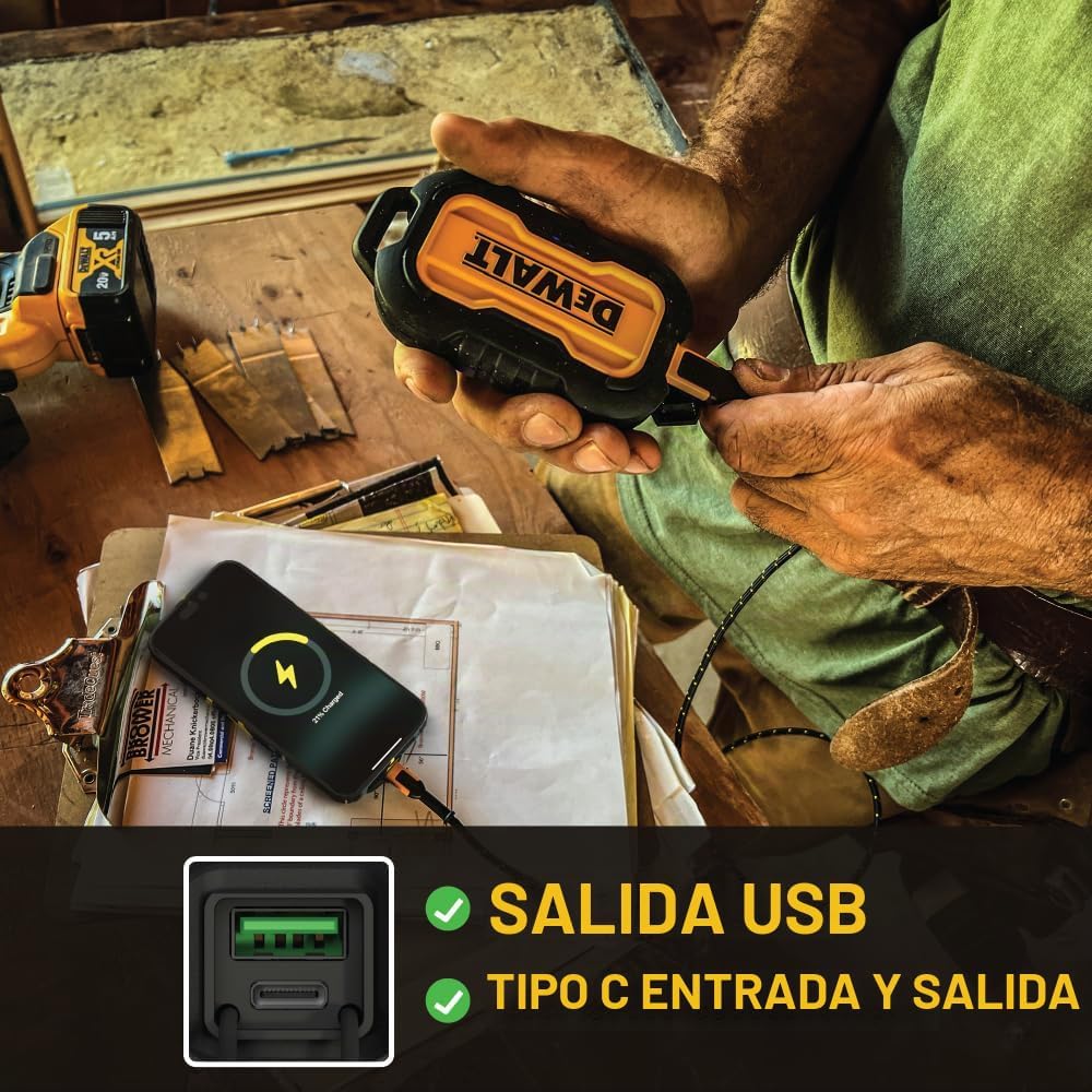 DEWALT Cargador portátil resistente, banco de energía, sitio de tra...