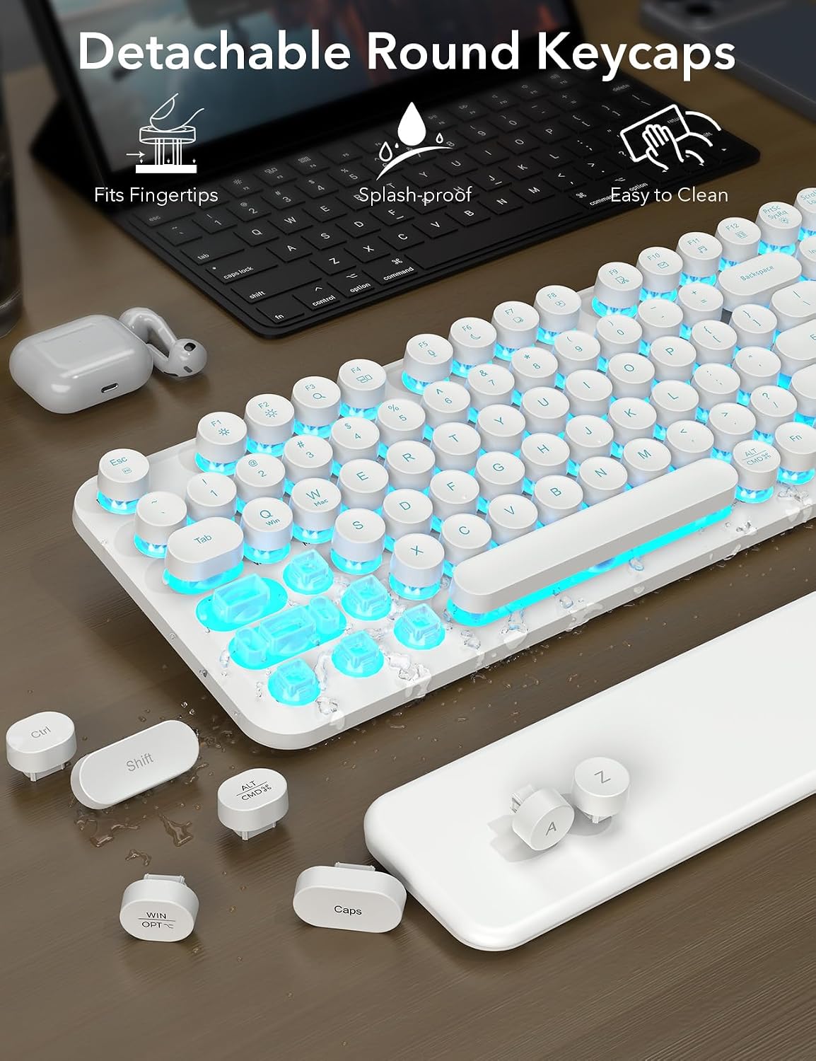Teclado inalámbrico y mouse retroiluminados, teclado de máquina de...