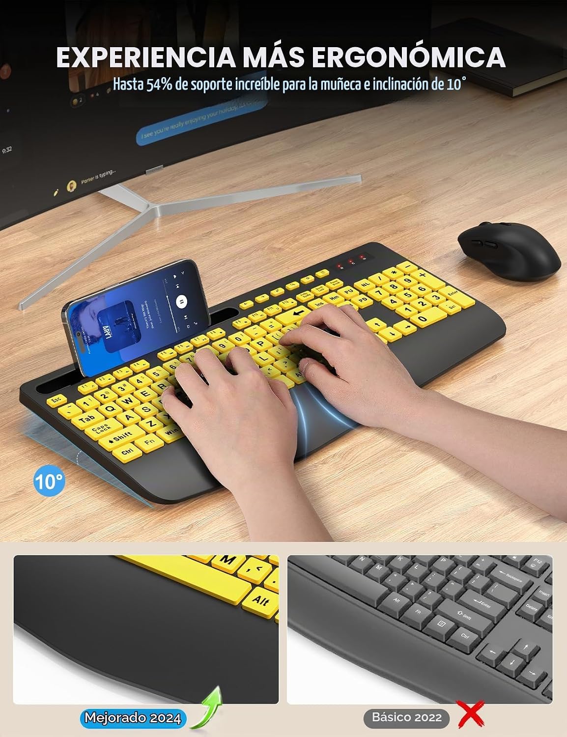 SABLUTE Combo de teclado y mouse inalámbricos con impresión grande...