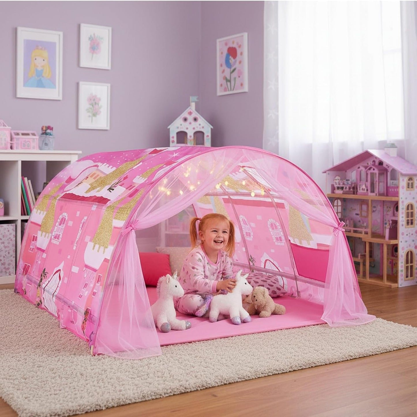 Wowangce - Tienda de campaña de princesa para niños, color rosa, do...