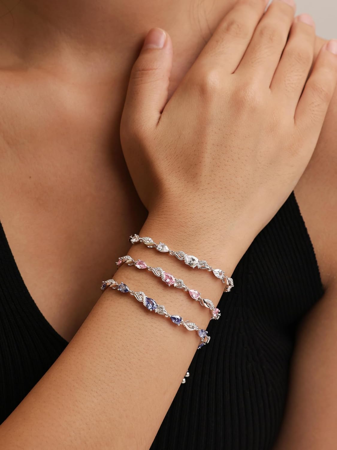 FANCIME Pulsera de piedra natal para mujer Pulsera de tenis ajustab...