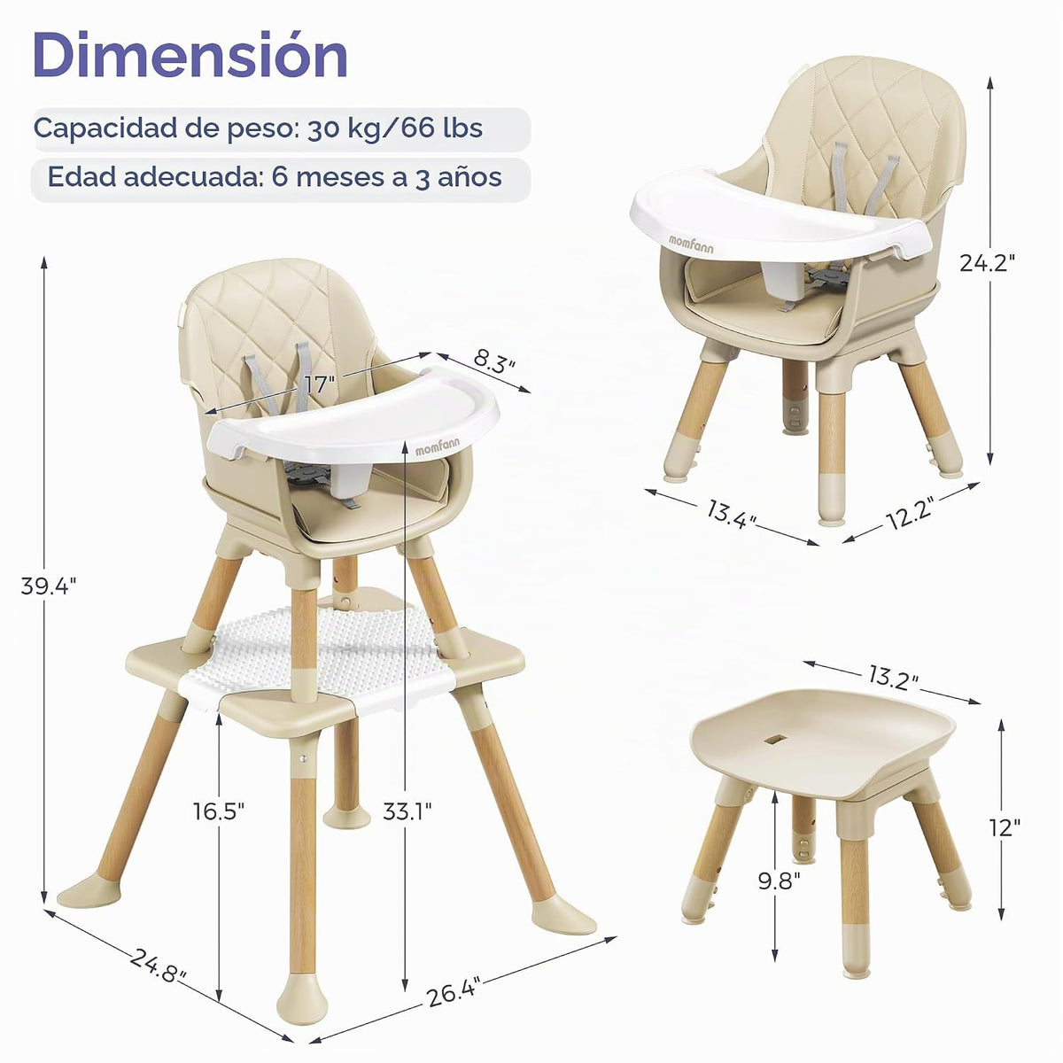 Silla alta convertible 6 en 1 para bebé y niño, silla alta para niñ...