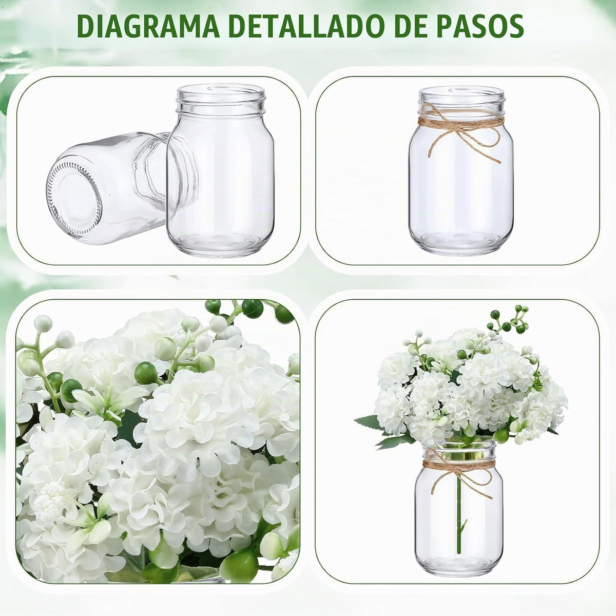 XunYee Juego de 10 Centros de Mesa de Frascos Mason con Flores, Jar...