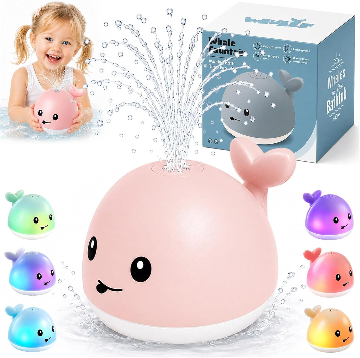 Gigilli - Aspersor de juguete de baño de ballena iluminado, juguete...