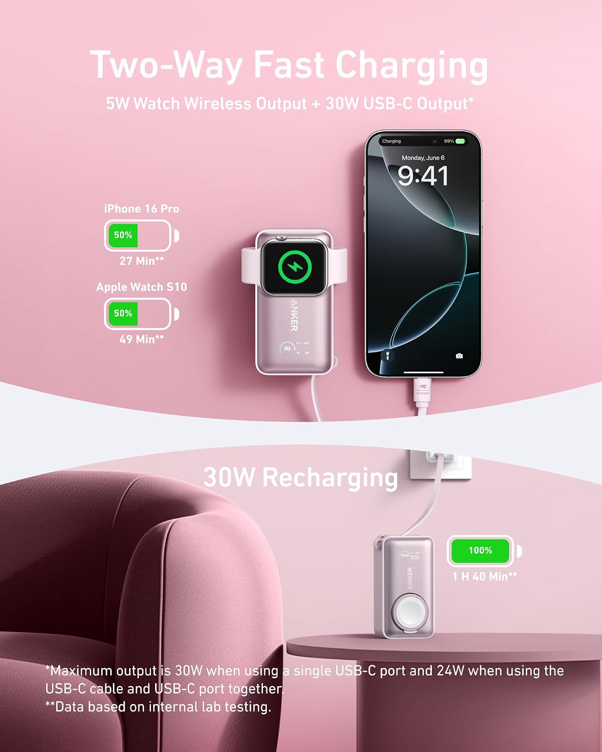 Anker MagGo Power Bank para Apple Watch, Batería Compacta Certifica...