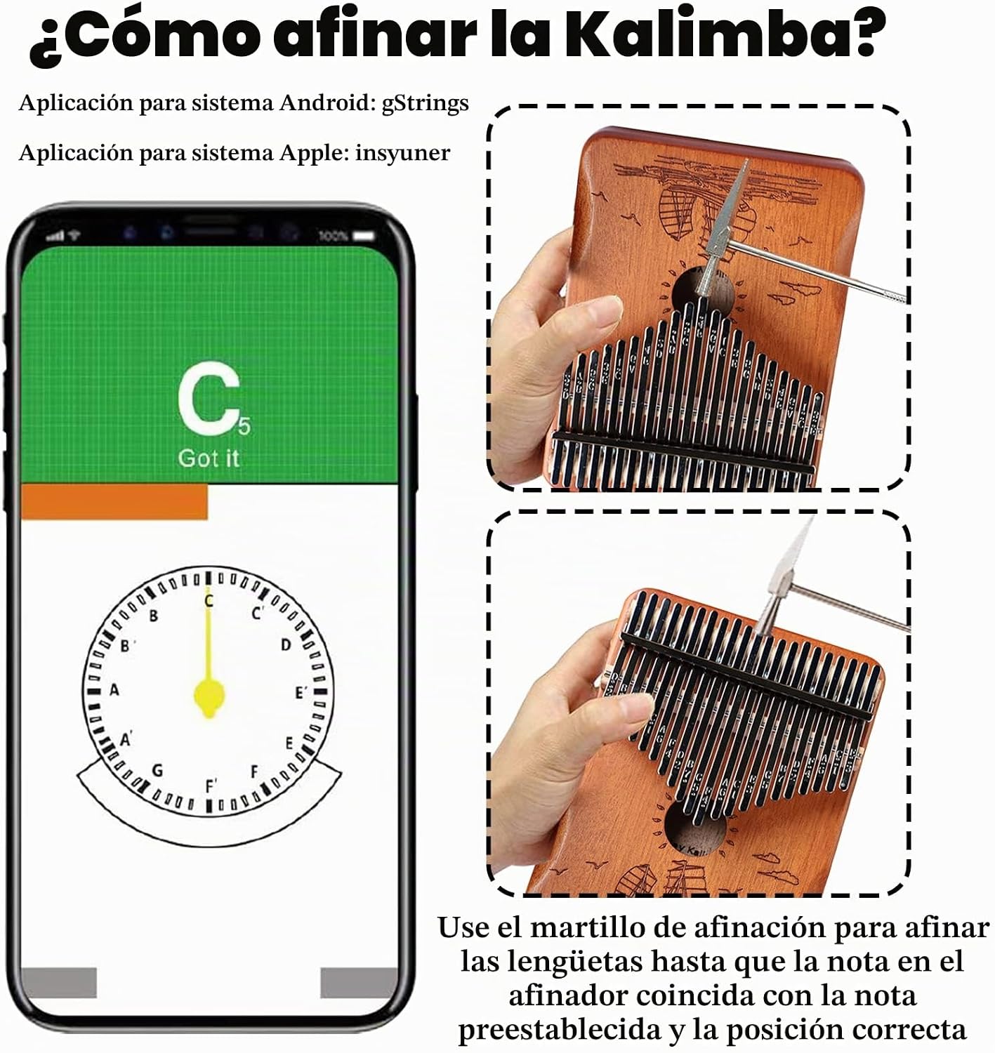 Piano de dedo Kalimba 21 teclas, Calimba, Kalimba de 21 teclas con...