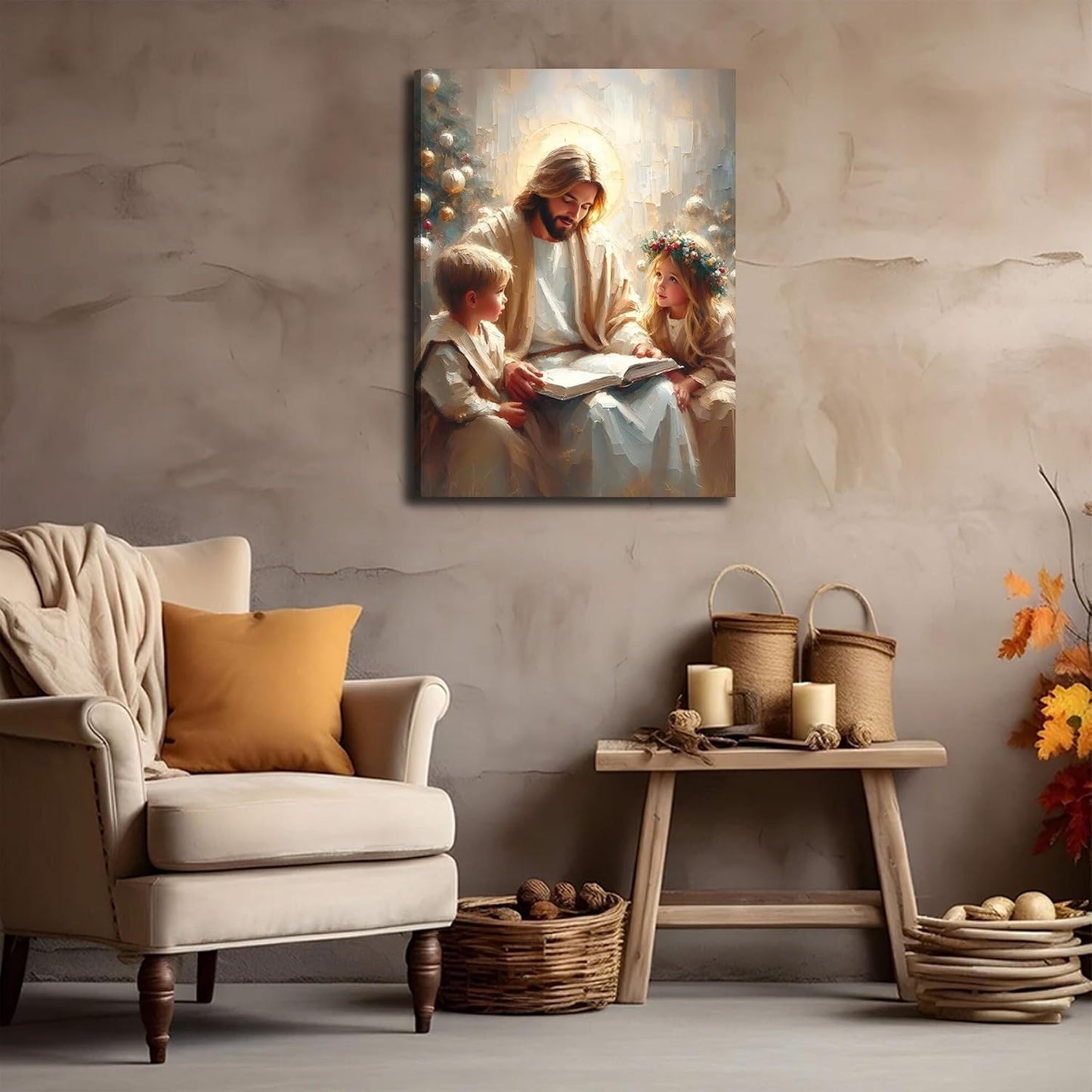 Lienzo de Jesús con niños, arte de pared de Jesús Jardín enseñando...