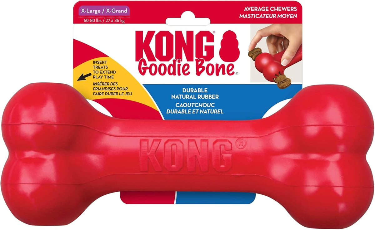 KONG Goodie Bone, juguete de goma natural, rojo, para perros extra...