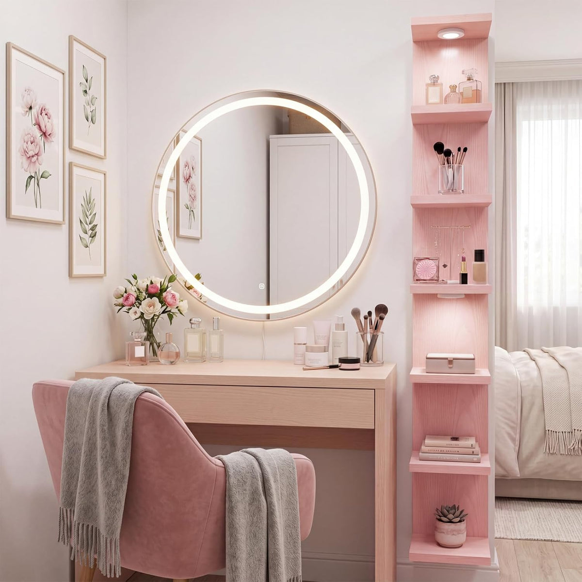 Fixwal Estantería de pared de 7 niveles con luces LED, estante de p...