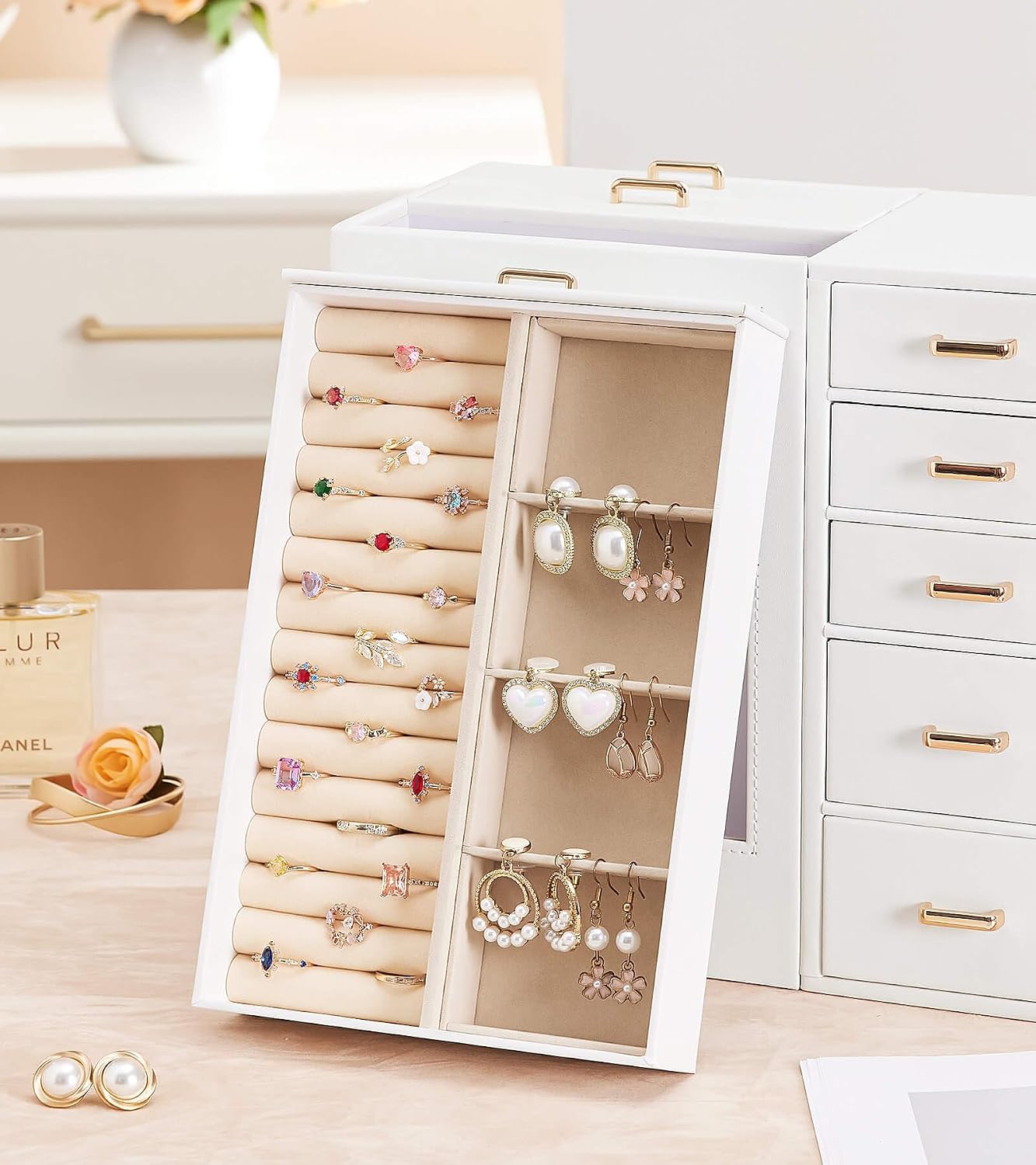 Homde - Gran joyero\/organizador\/caja con ventana de vidrio, cajon...