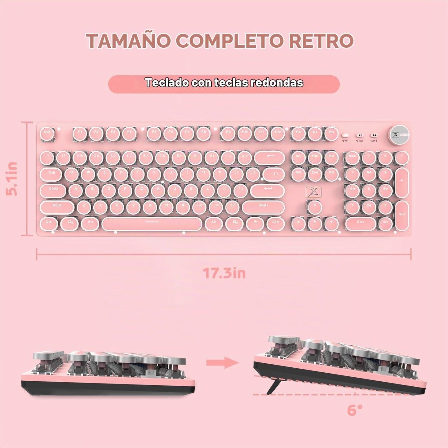 Teclado mecánico retro con cable para juegos, estilo máquina de esc...