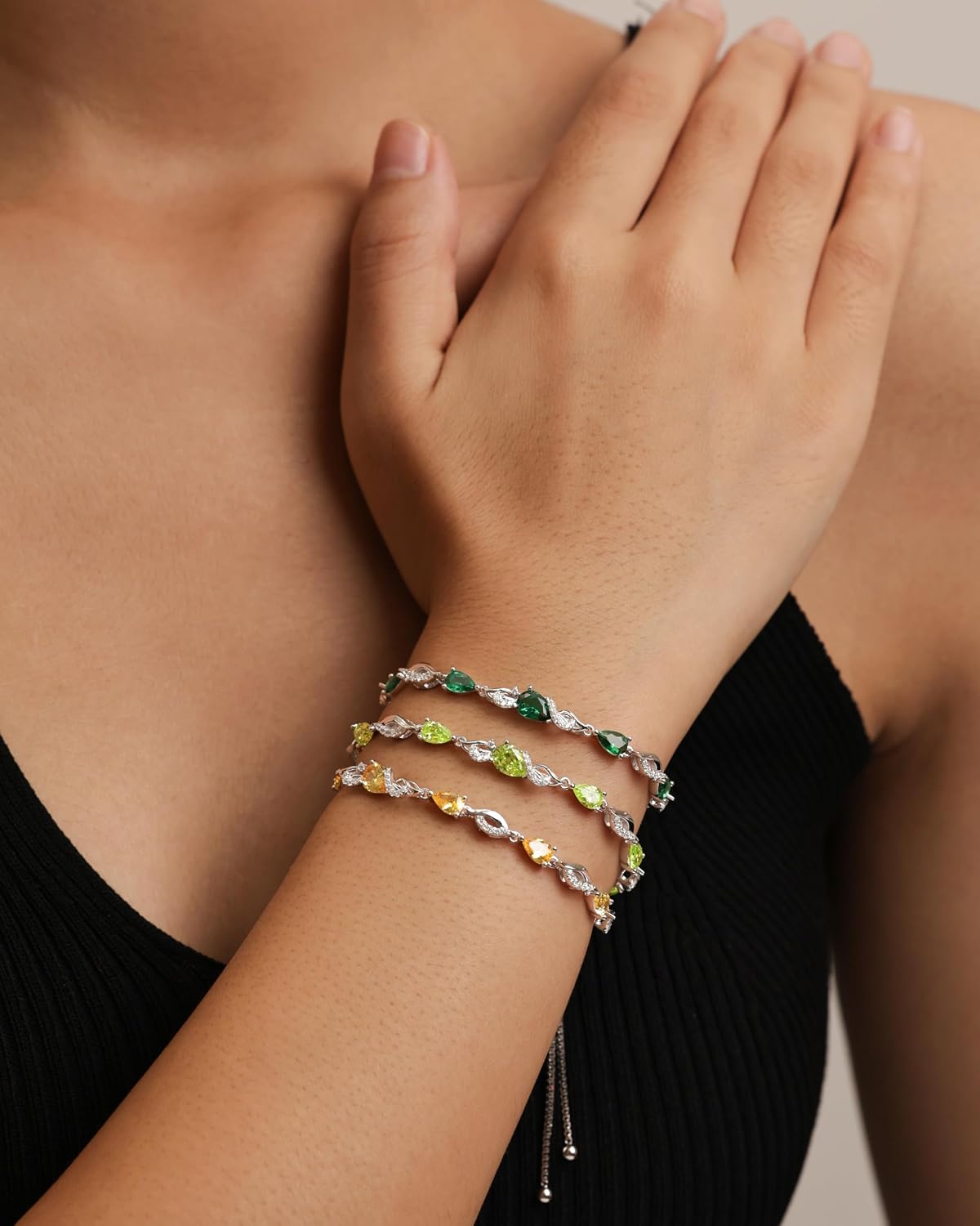 FANCIME Pulsera de piedra natal para mujer Pulsera de tenis ajustab...
