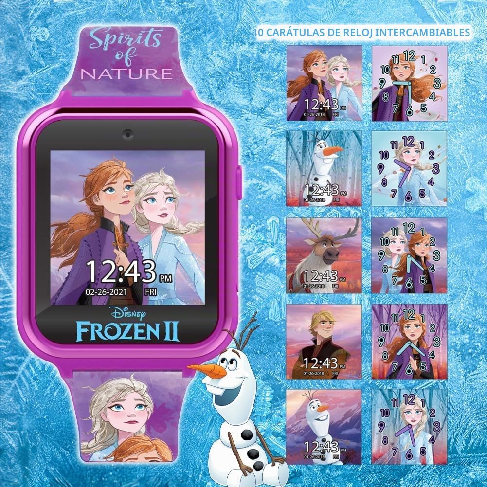 Accutime Reloj inteligente Disney Frozen para niños con cámara para...