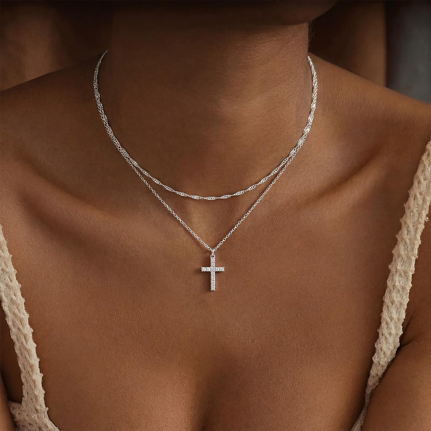 GRCLD Collar de Cruz para Mujer Delicado Chapado en Oro de Plata Re...