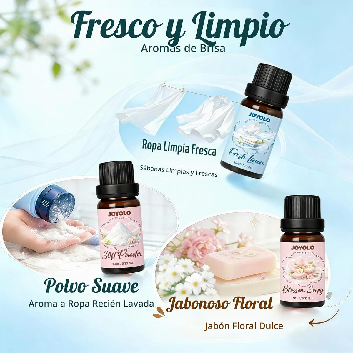JOYOLO Difusor de aceites esenciales y juego de aceites esenciales,...