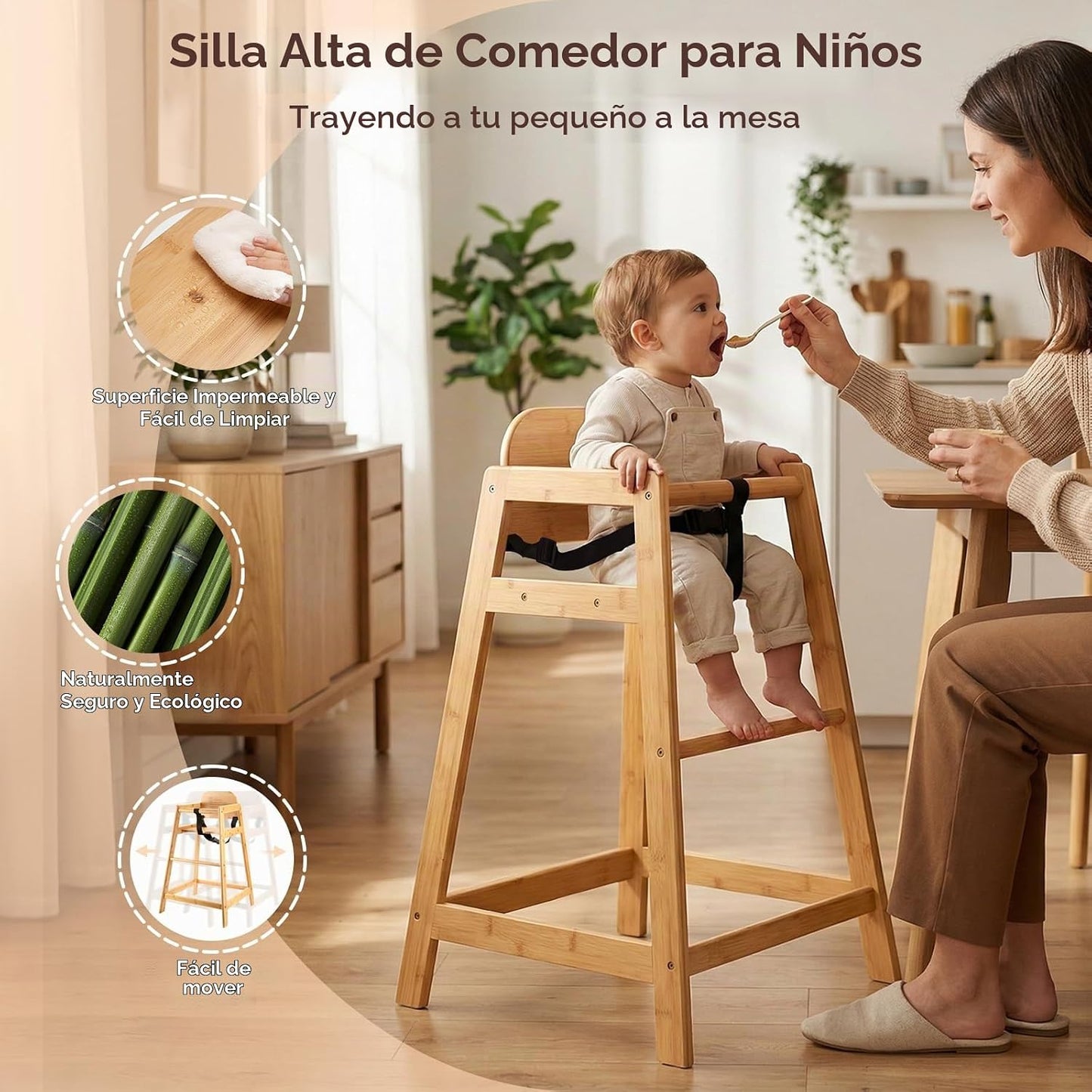 Silla alta de bambú 2026 para restaurante de bebés y niños pequeños...