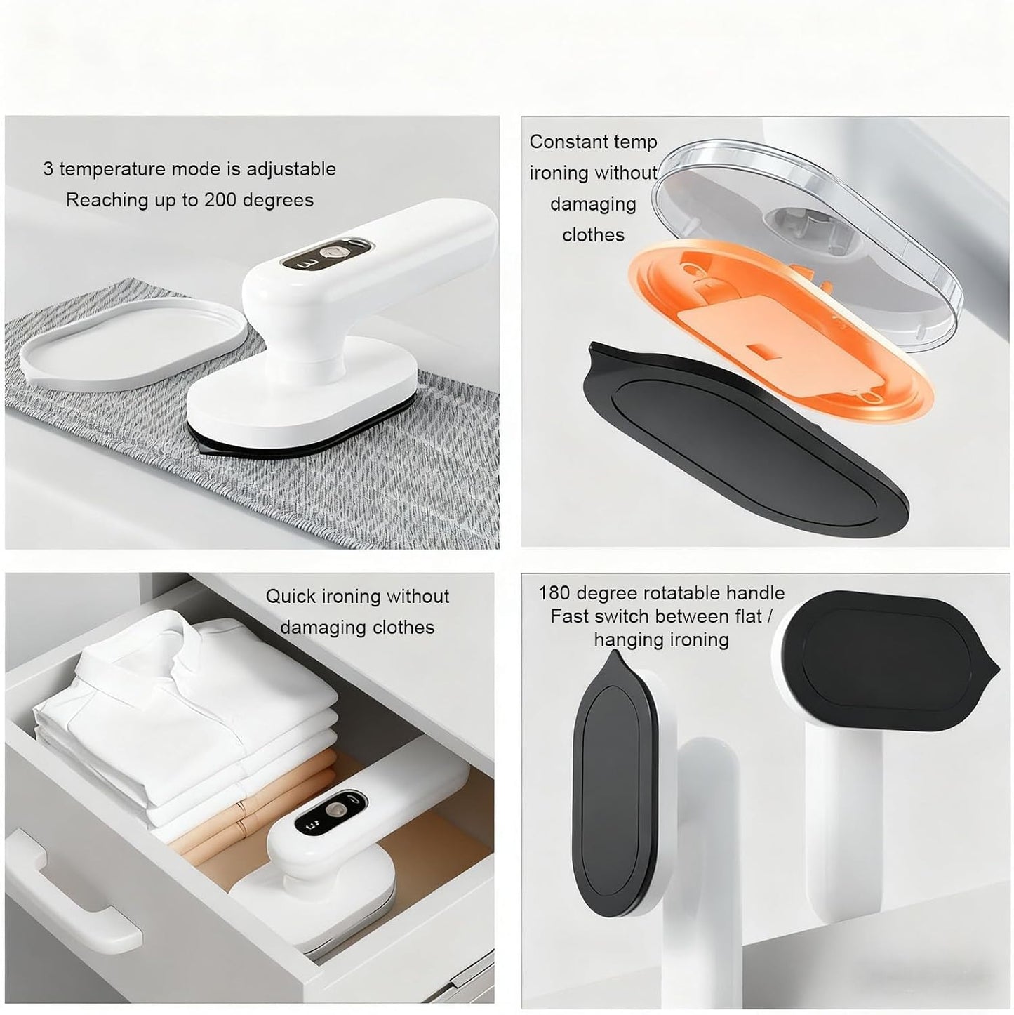 PUSOKEI Mini plancha inalámbrica para ropa, plancha en seco plegabl...