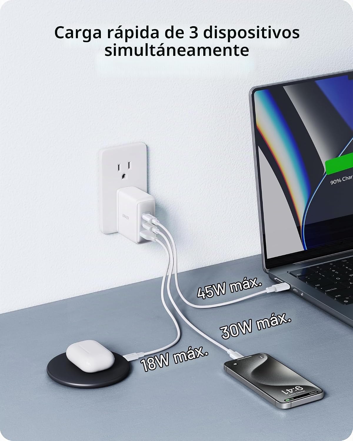 Anker Cargador Nano 100W para MacBook, bloque compacto rápido del c...