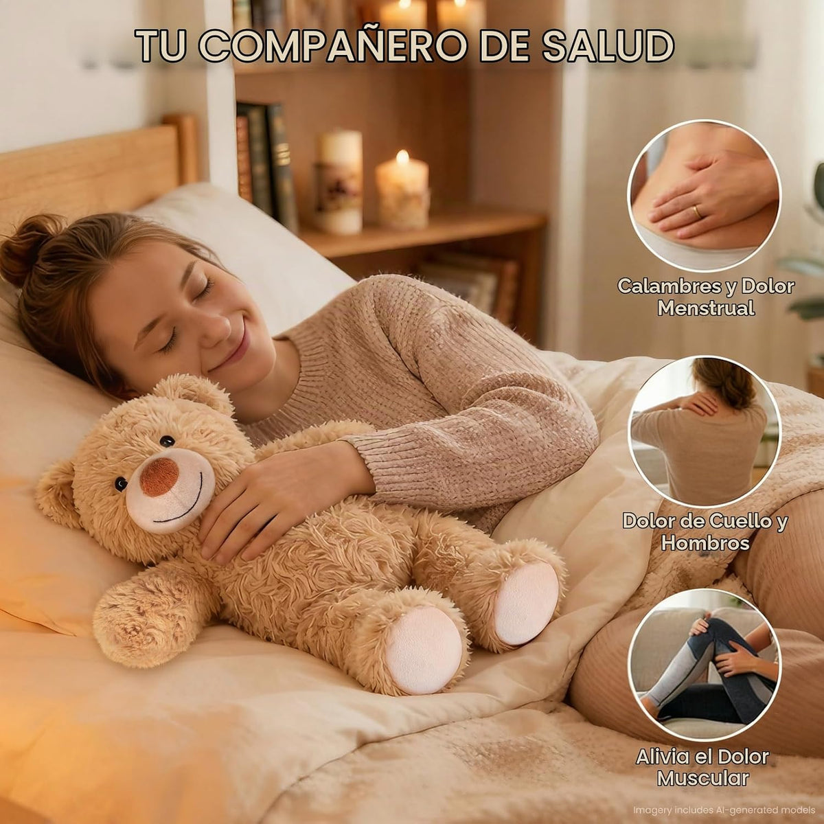 SuzziPals Almohadilla térmica de oso de peluche para calambres de p...