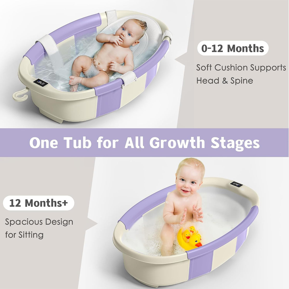 Bañera plegable para recién nacidos a niños pequeños de 0 a 36 mese...
