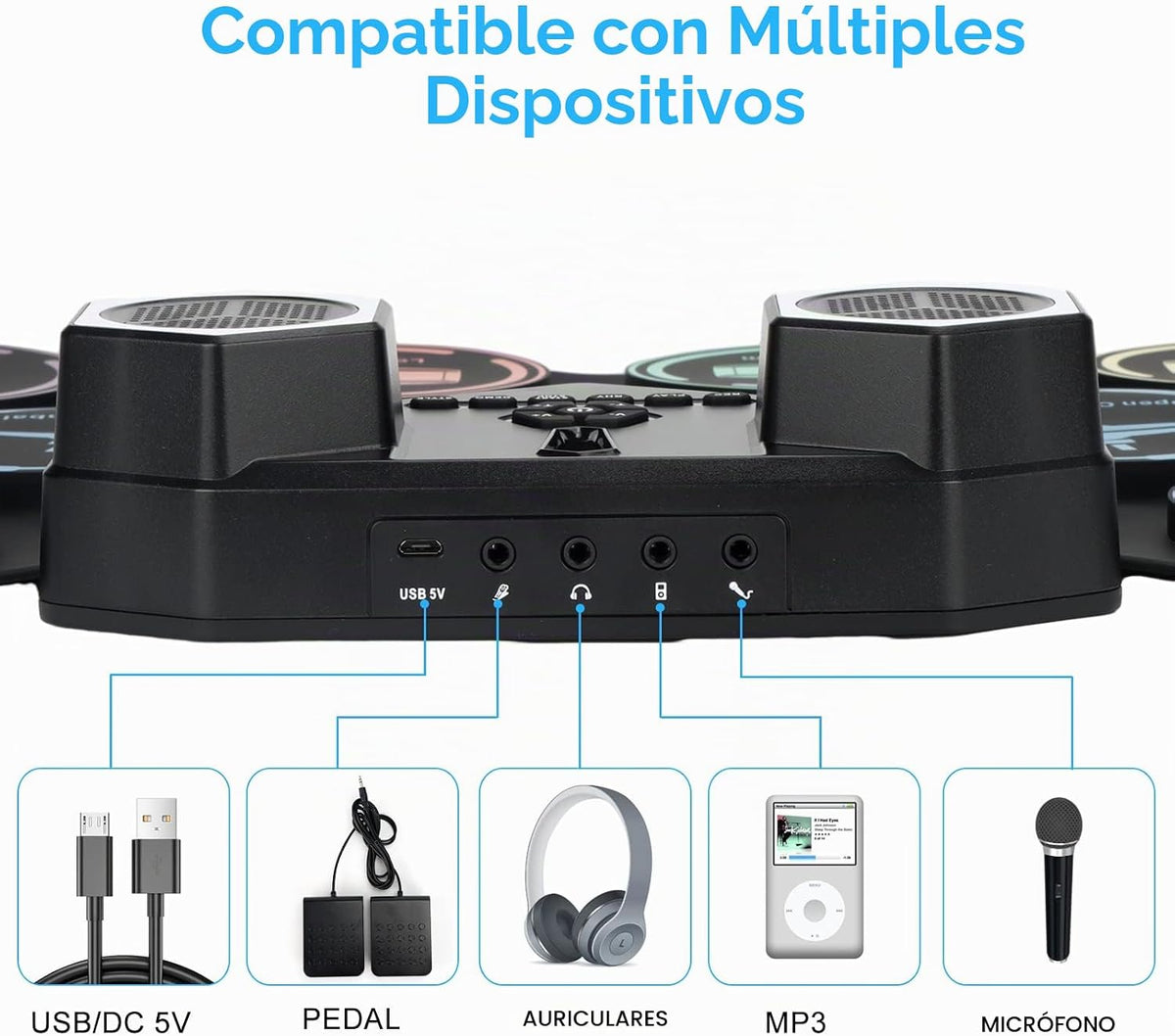 Conjunto de batería electrónica, Marrilley, 9 almohadillas con entr...