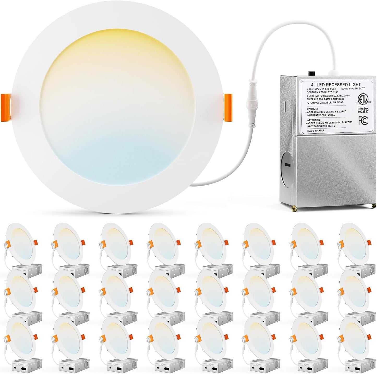 CHARKEE Paquete de 24 luces LED empotrables ultrafinas de 4 pulgada...