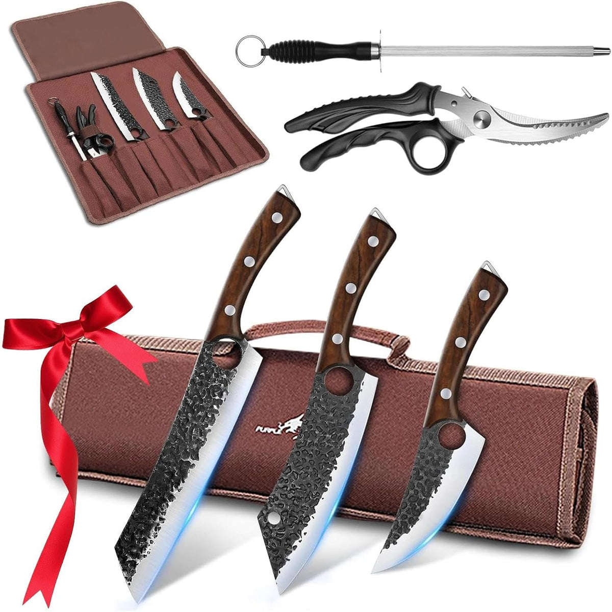 Purple Dragon Juego de 6 cuchillos de chef, acero de alto carbono f...