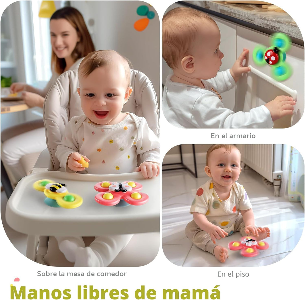 3 piezas Juguetes giratorios de ventosa para niños de 1 a 2 años, J...