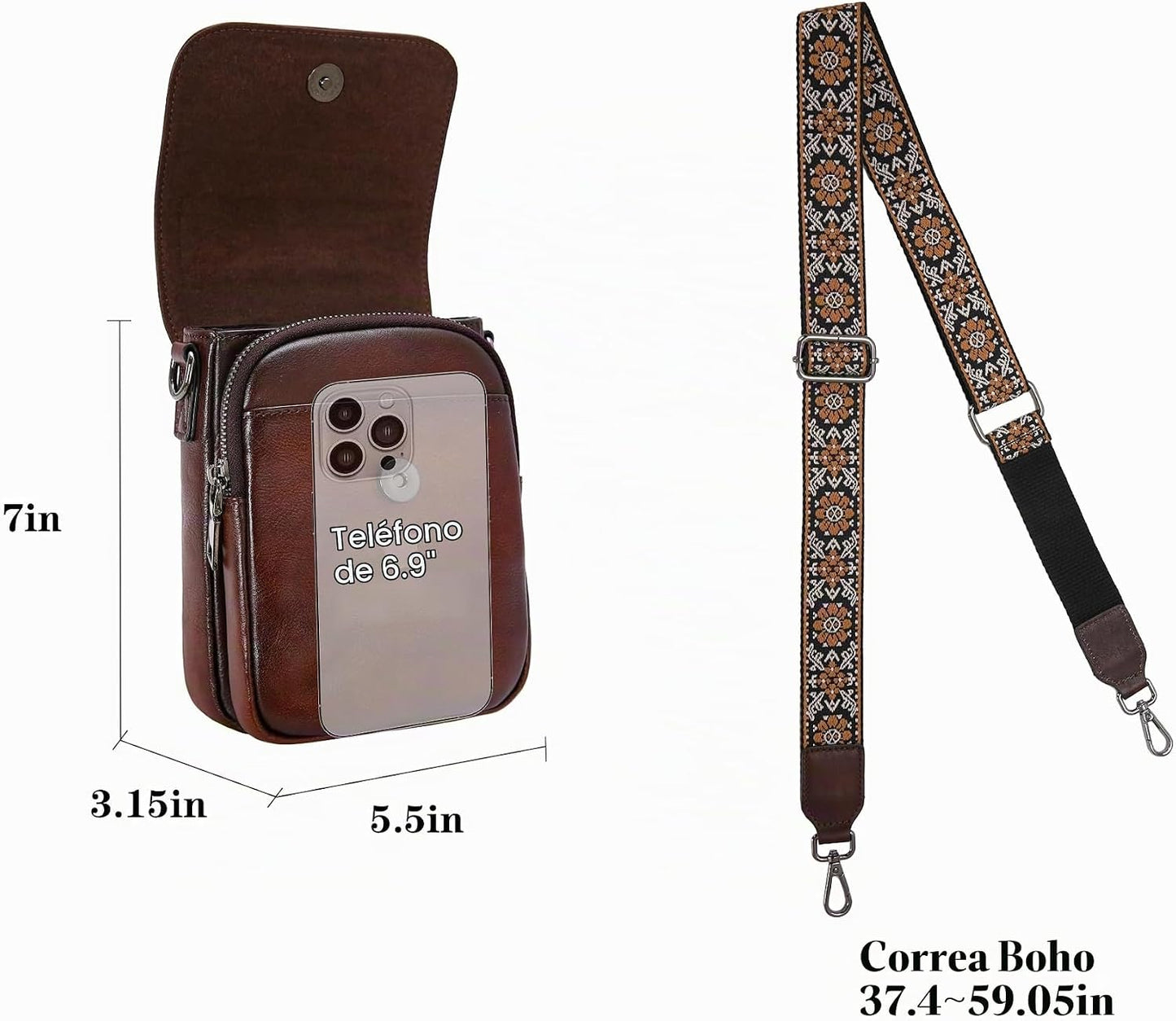 HESHE Bolso cruzado pequeño de cuero para mujer, bolso de teléfono...