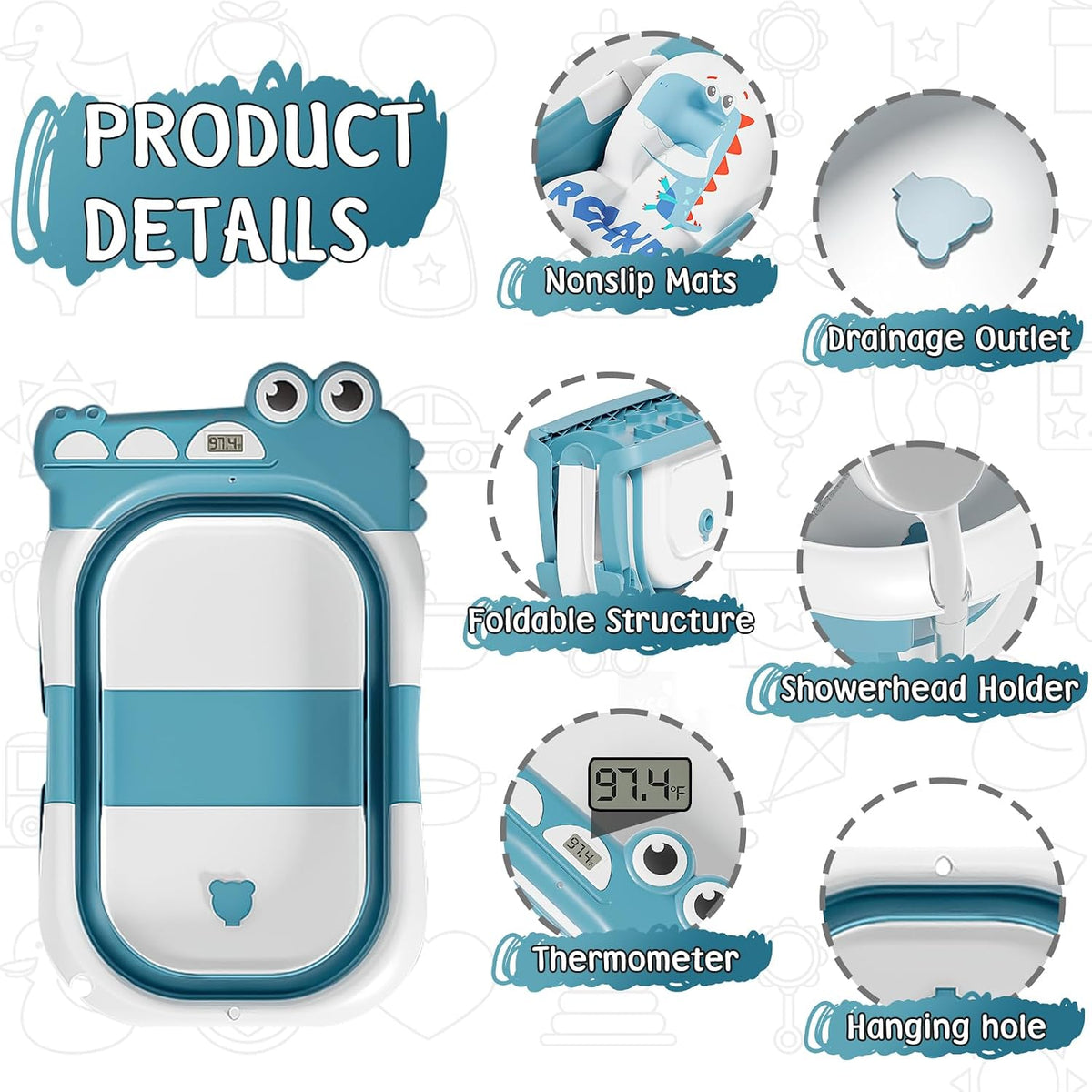 MoreFeel Bañera plegable para bebé recién nacido con termómetro y 1...