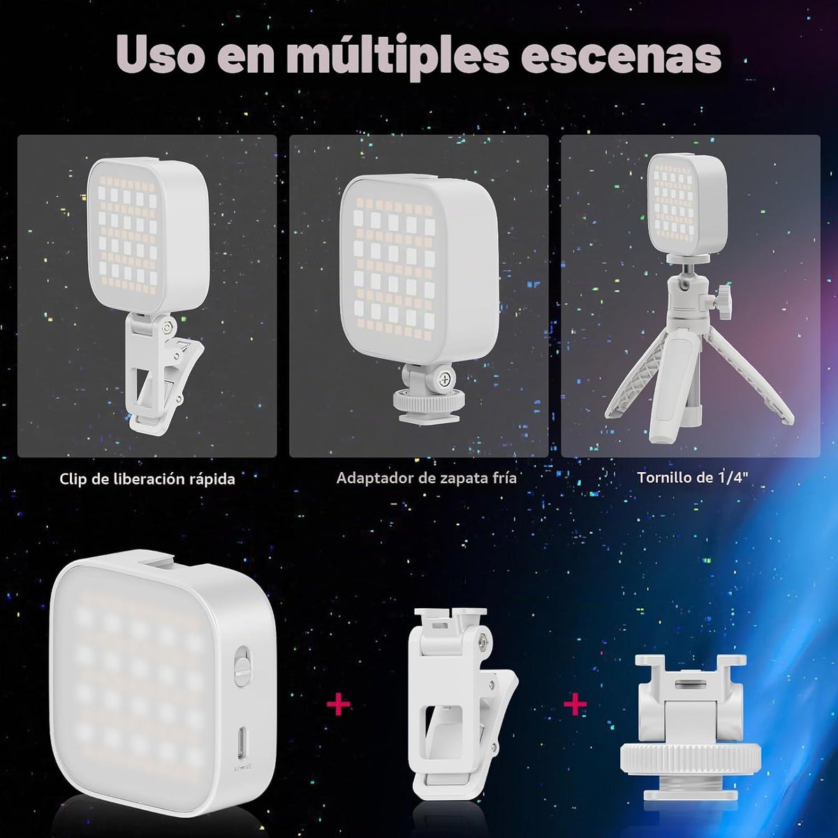 ULANZI Luces de video RGB U60 Luz de cámara LED blanca 360° Ilumina...