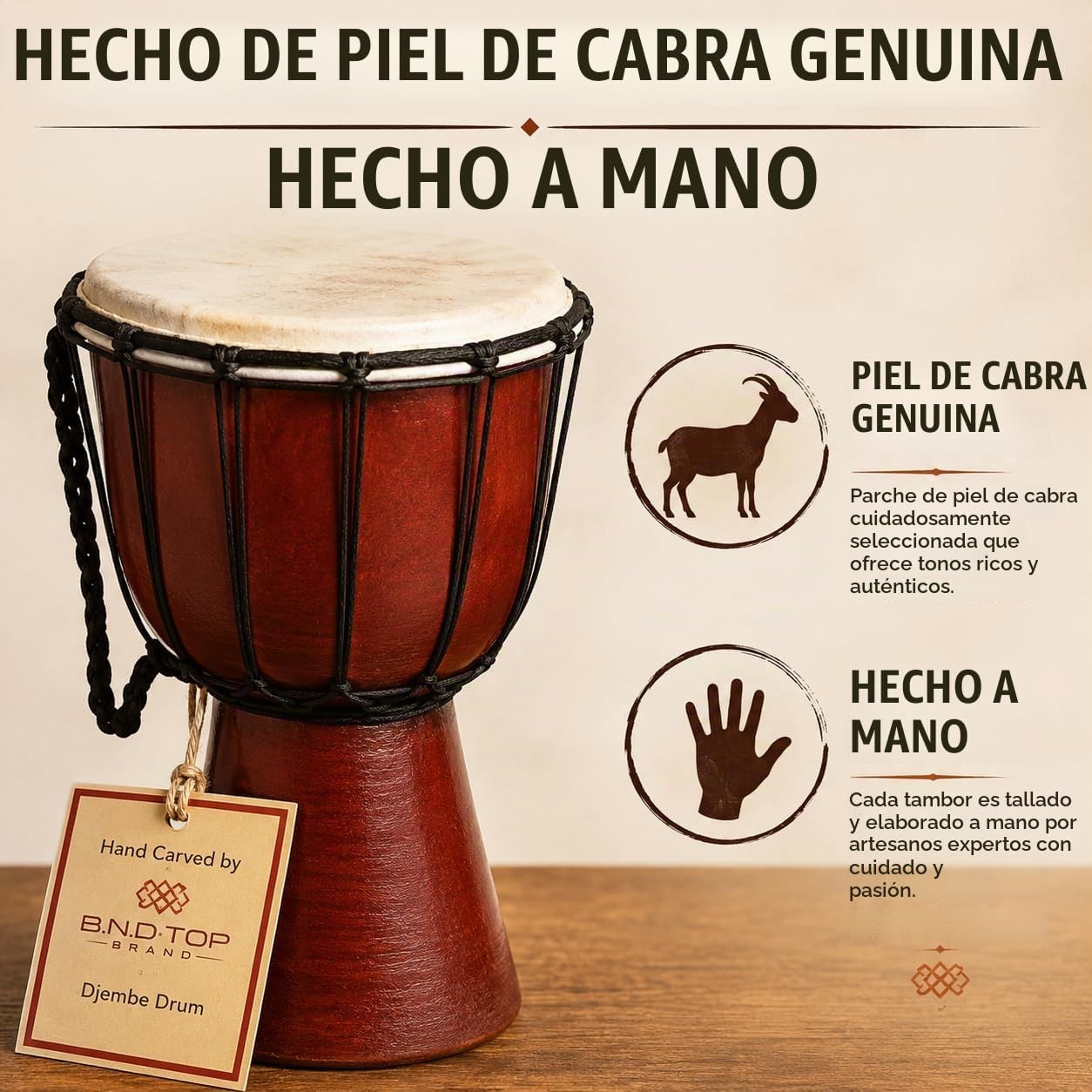 B.N.D TOP Drum Djembe es una cuerda de piel de cabra cubierta de cá...