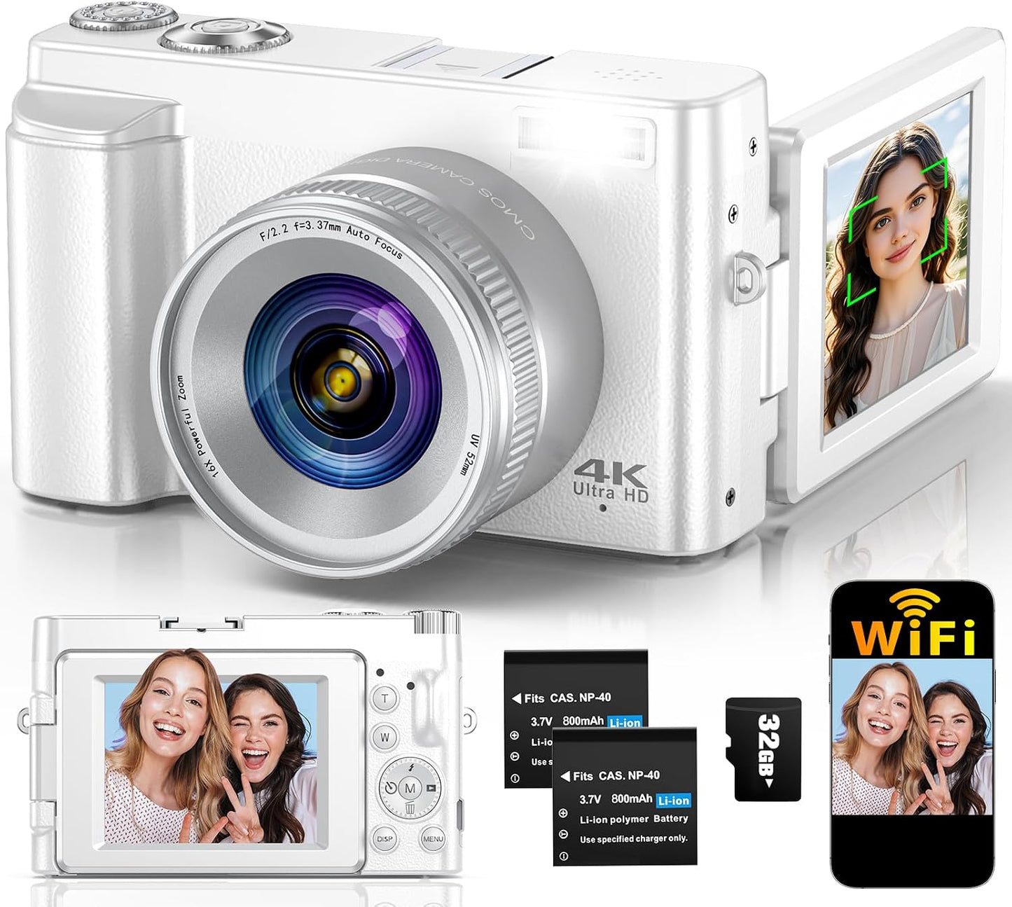 Cámara digital 4K para enfoque automático de fotografía, cámara de...