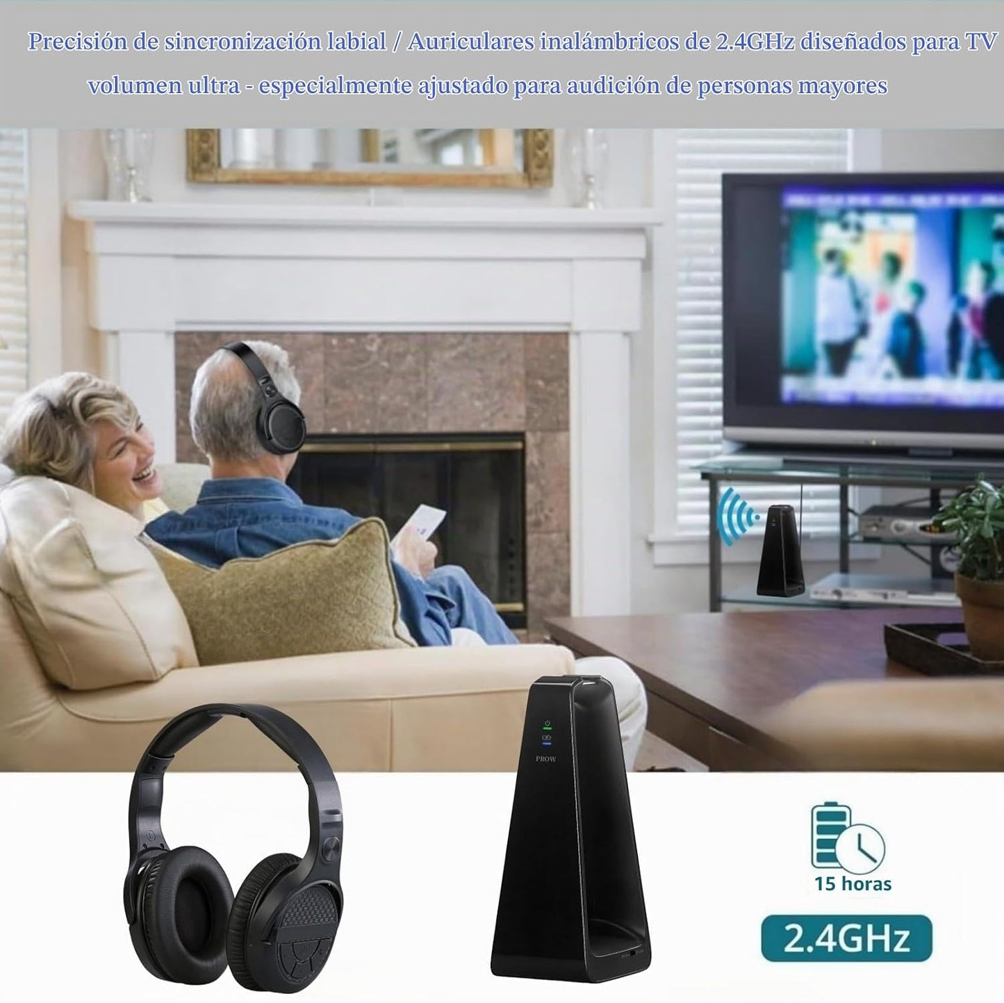 Auriculares inalámbricos de TV para personas mayores con botones gr...
