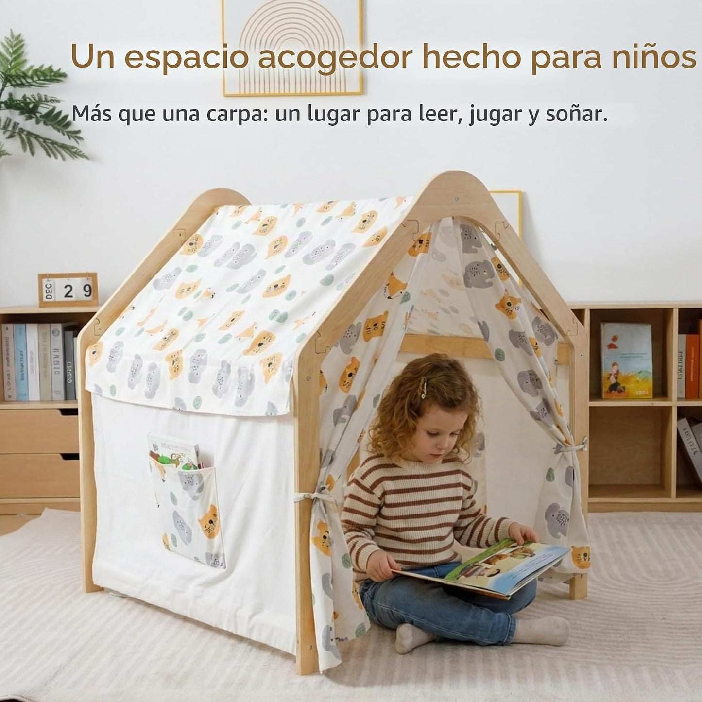 Tienda de juegos de madera para niños, casa de juegos de lona inter...